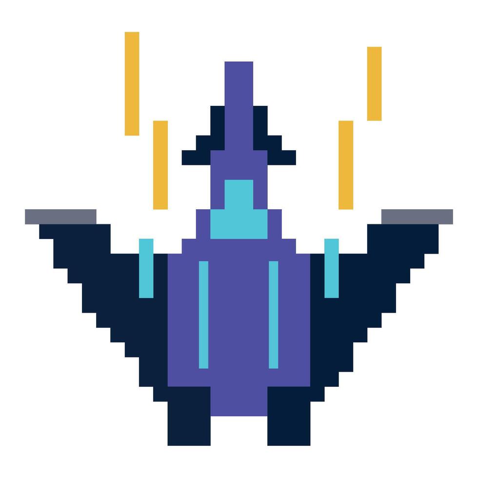 A pixel style fighter jet flying in the air vector
