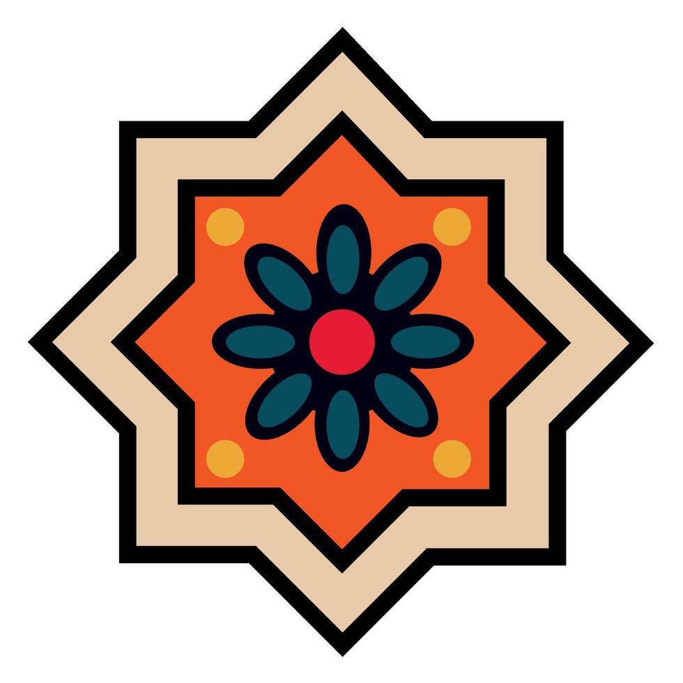 An orange and black star with a flower in the center vector