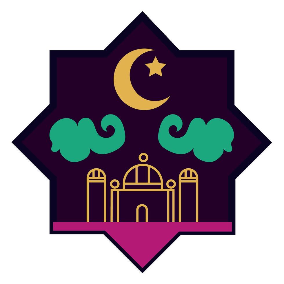 The islamic mosque with crescent and stars vector