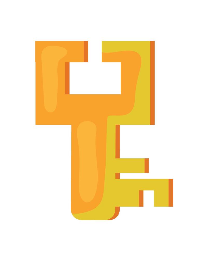 A yellow and orange key with a letter t on it vector