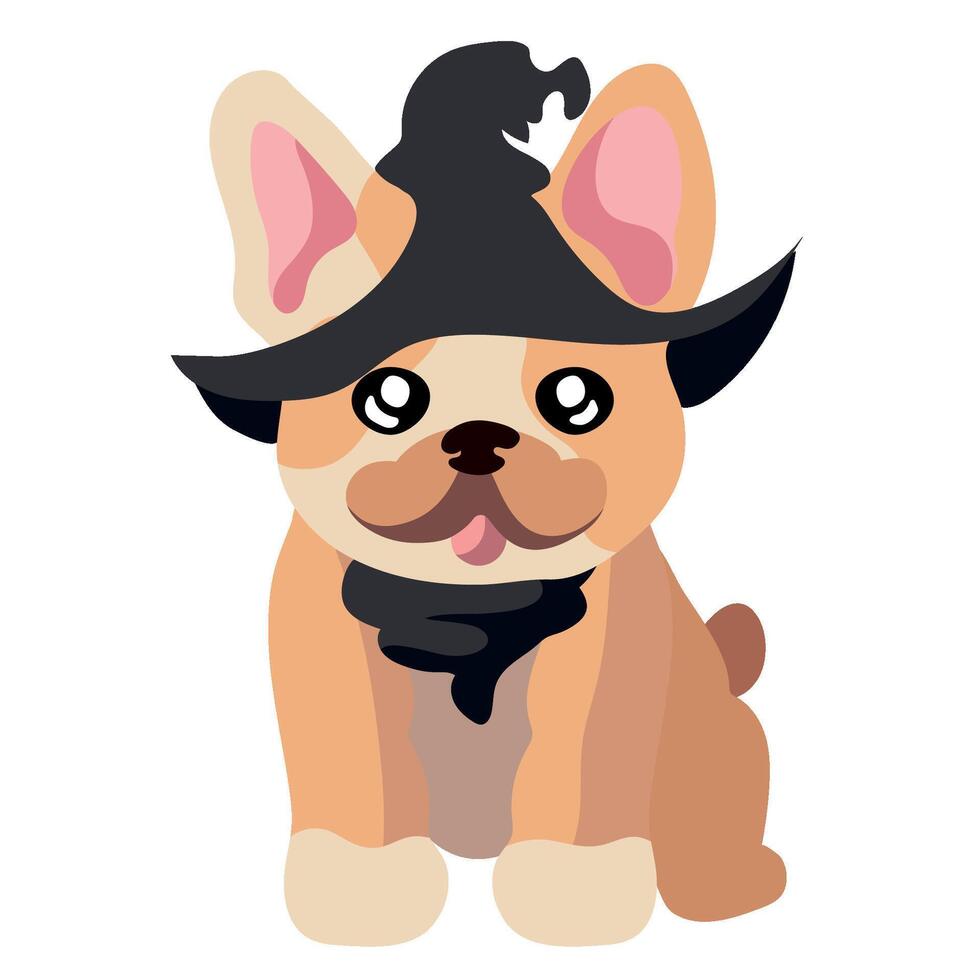French bulldog wearing a witch hat illustration vector