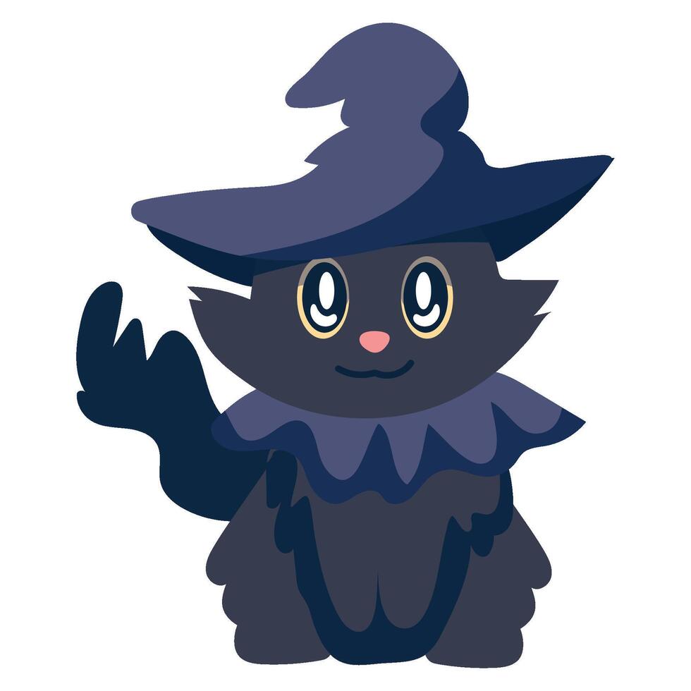A cartoon black cat wearing a witch hat vector