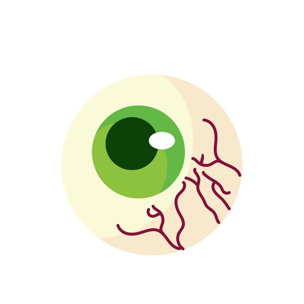An illustration of a green eye with a red line vector