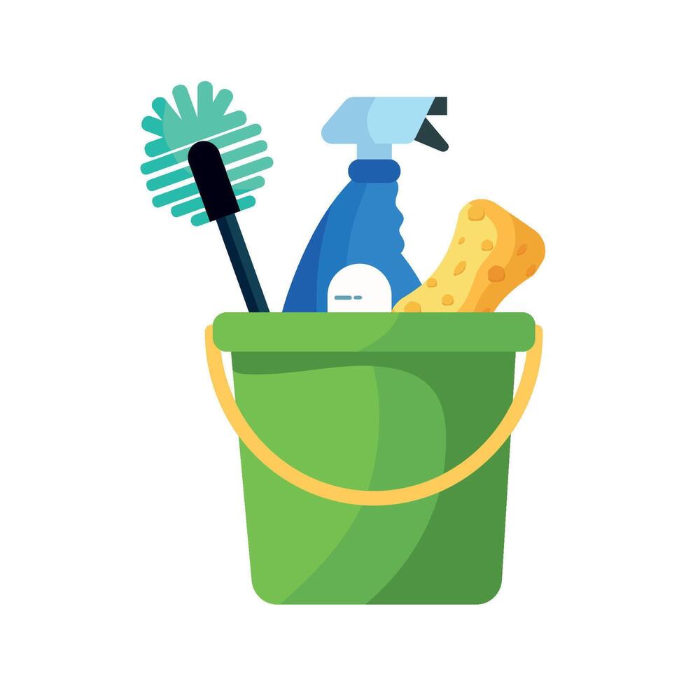 Cleaning supplies in a bucket vector