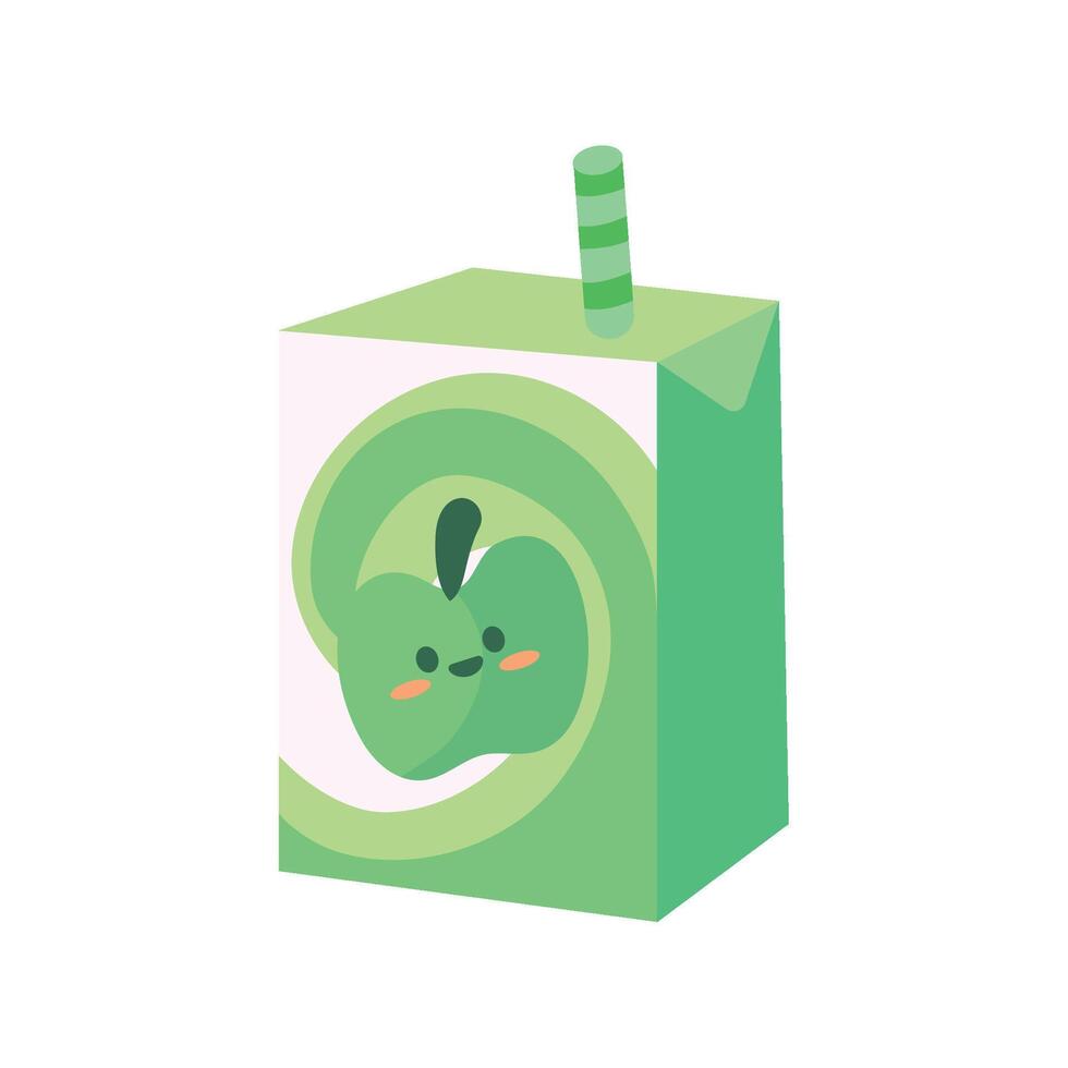 A green apple juice box with a straw vector