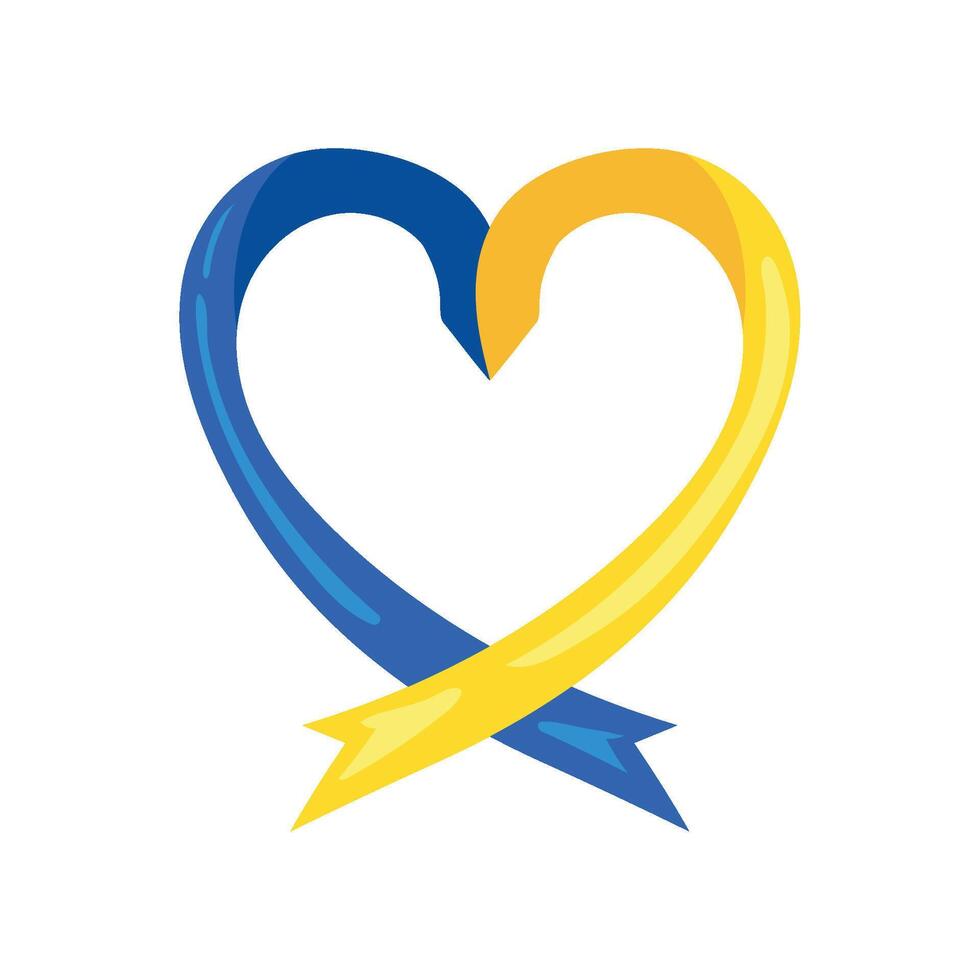 A yellow and blue ribbon in the shape of a heart vector
