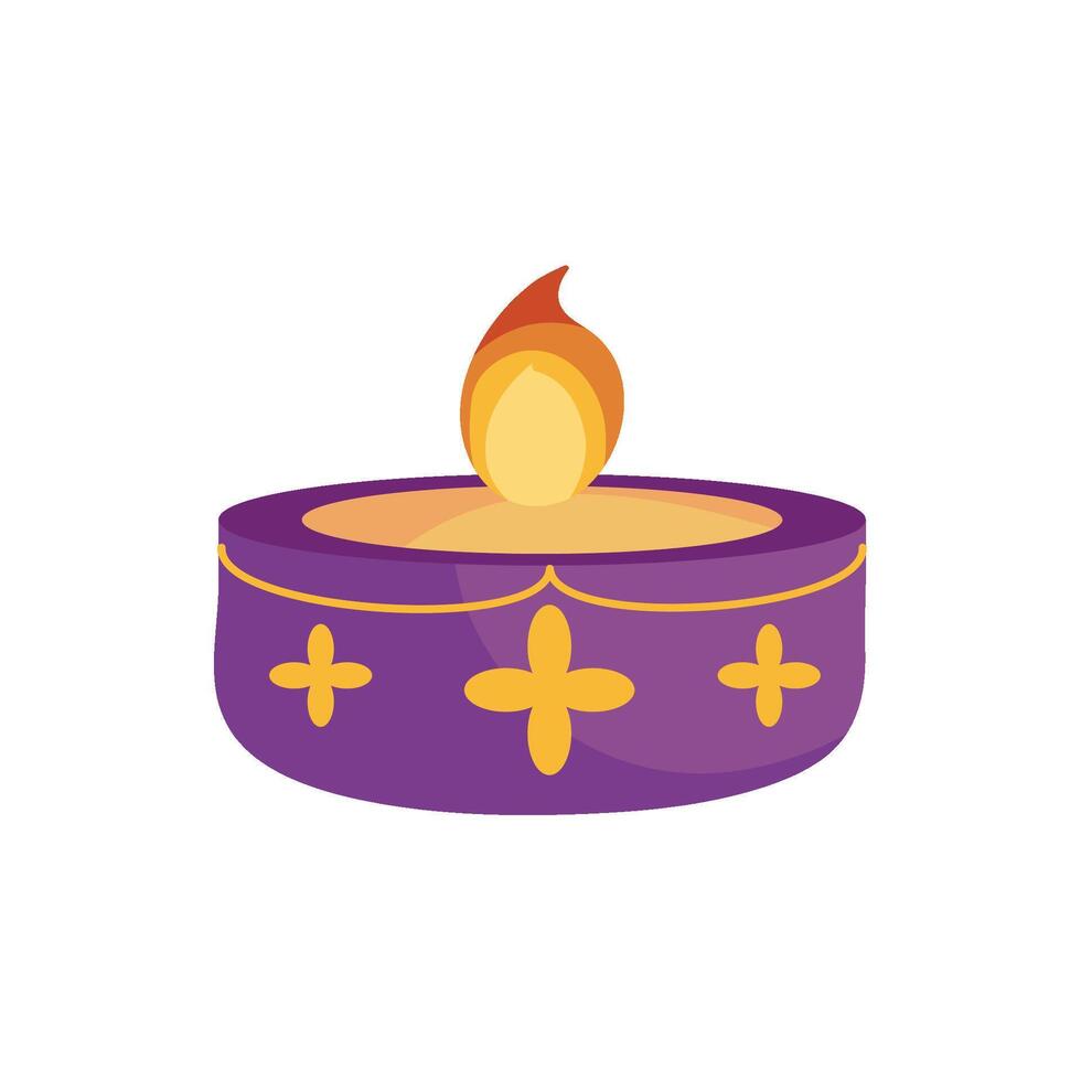 A purple candle with a yellow flame in it vector