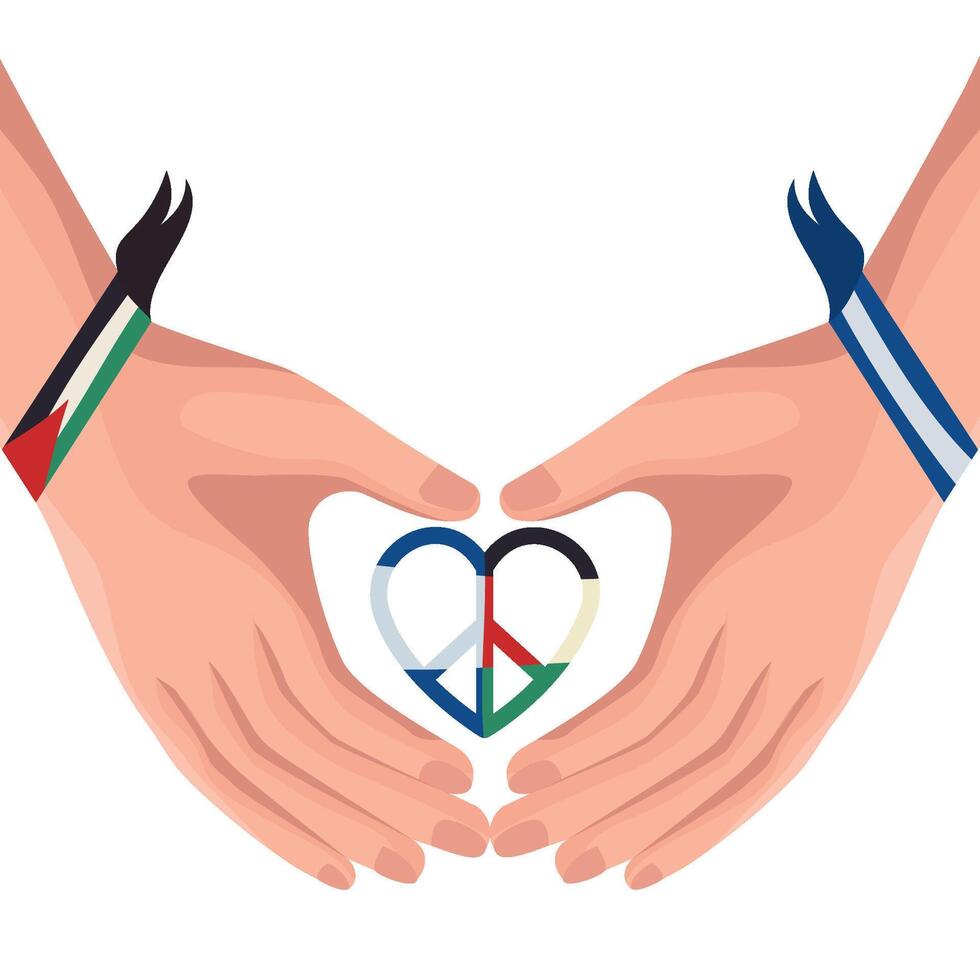 Hands holding a peace sign in the shape of a heart vector