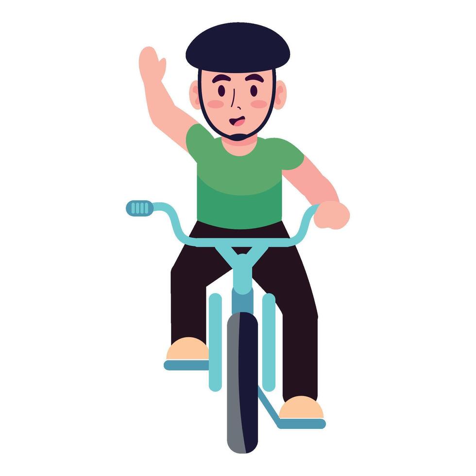 A man riding a bike with his hand up vector