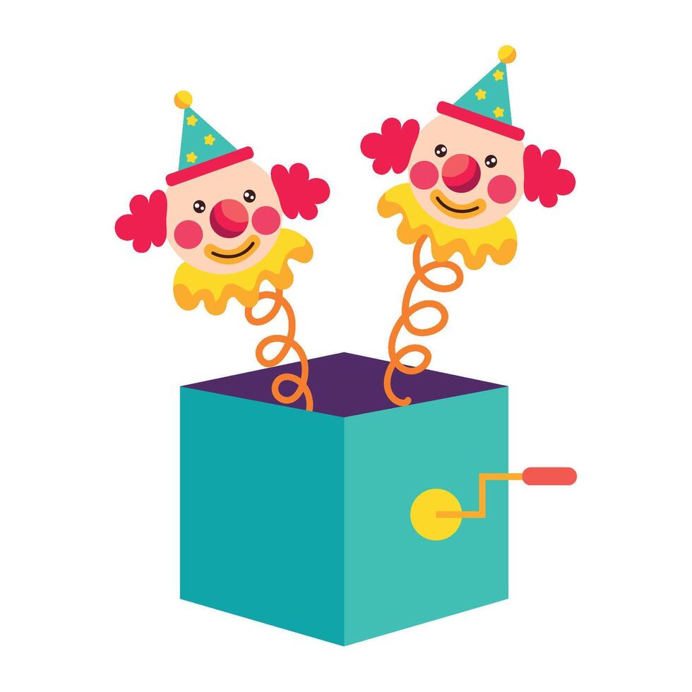 Two clowns in a box with a balloon vector