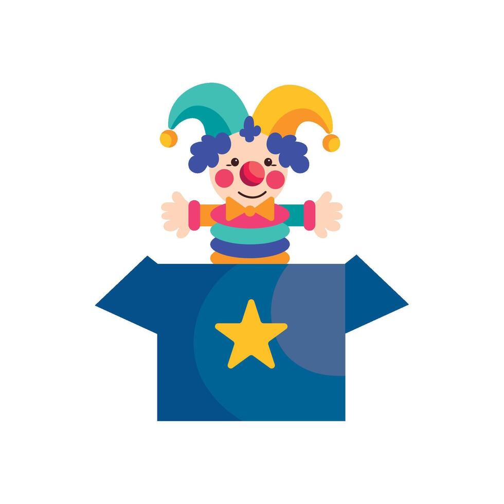 A cartoon clown sitting in a box with a star vector