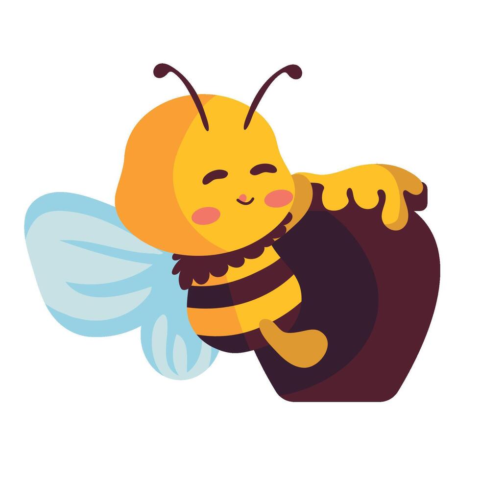 Cute bee with a flower and a bee hive vector