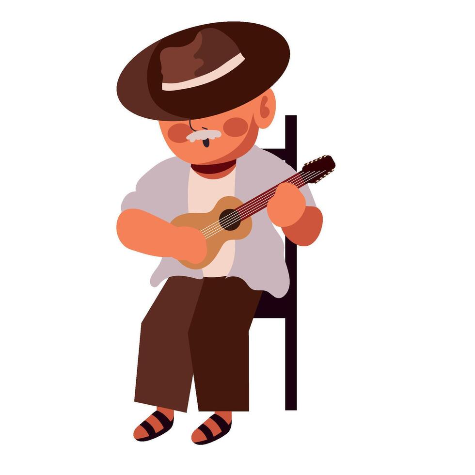 A man in a hat playing the guitar vector