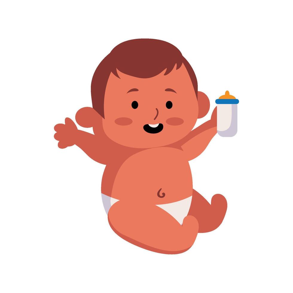 Baby with bottle and bottle in hand vector