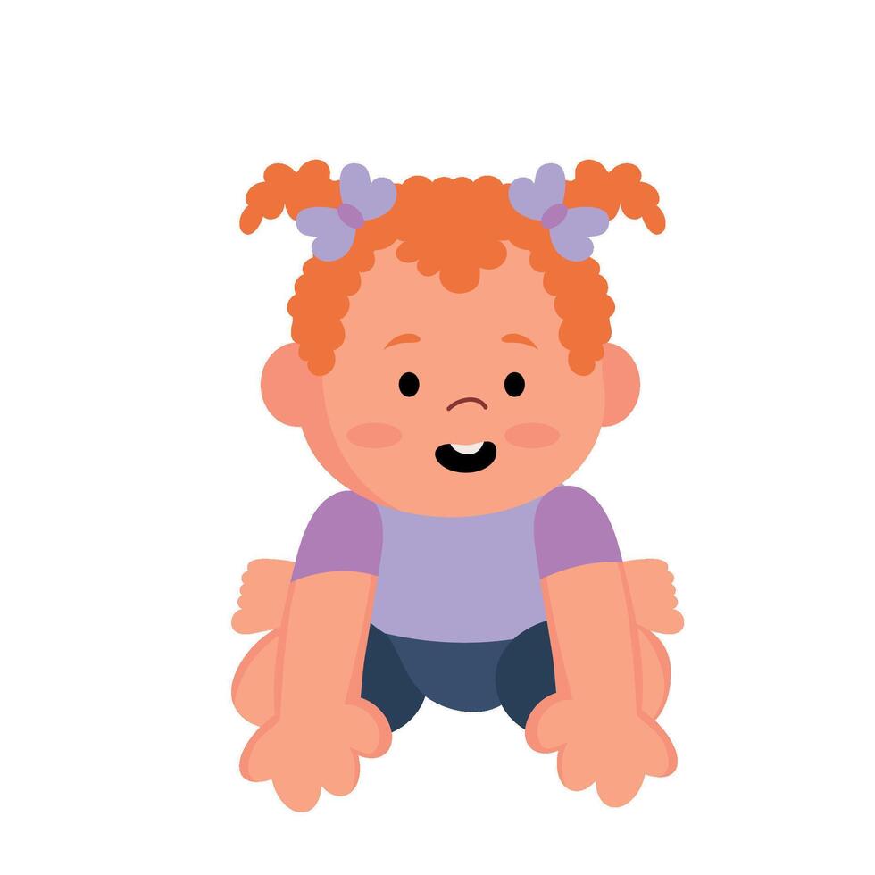 A cartoon girl with red hair sitting on the floor vector