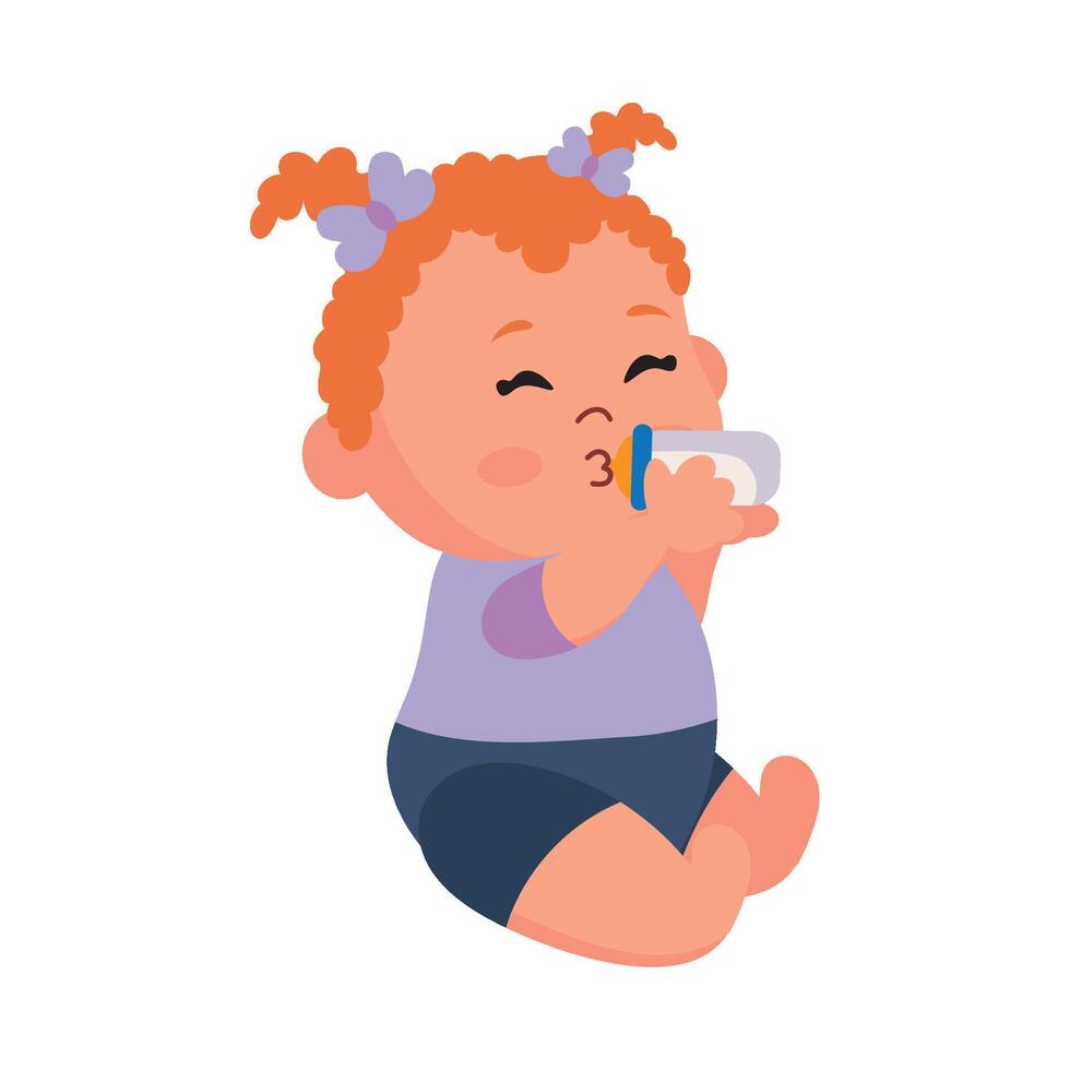 A little girl drinking milk from a bottle vector