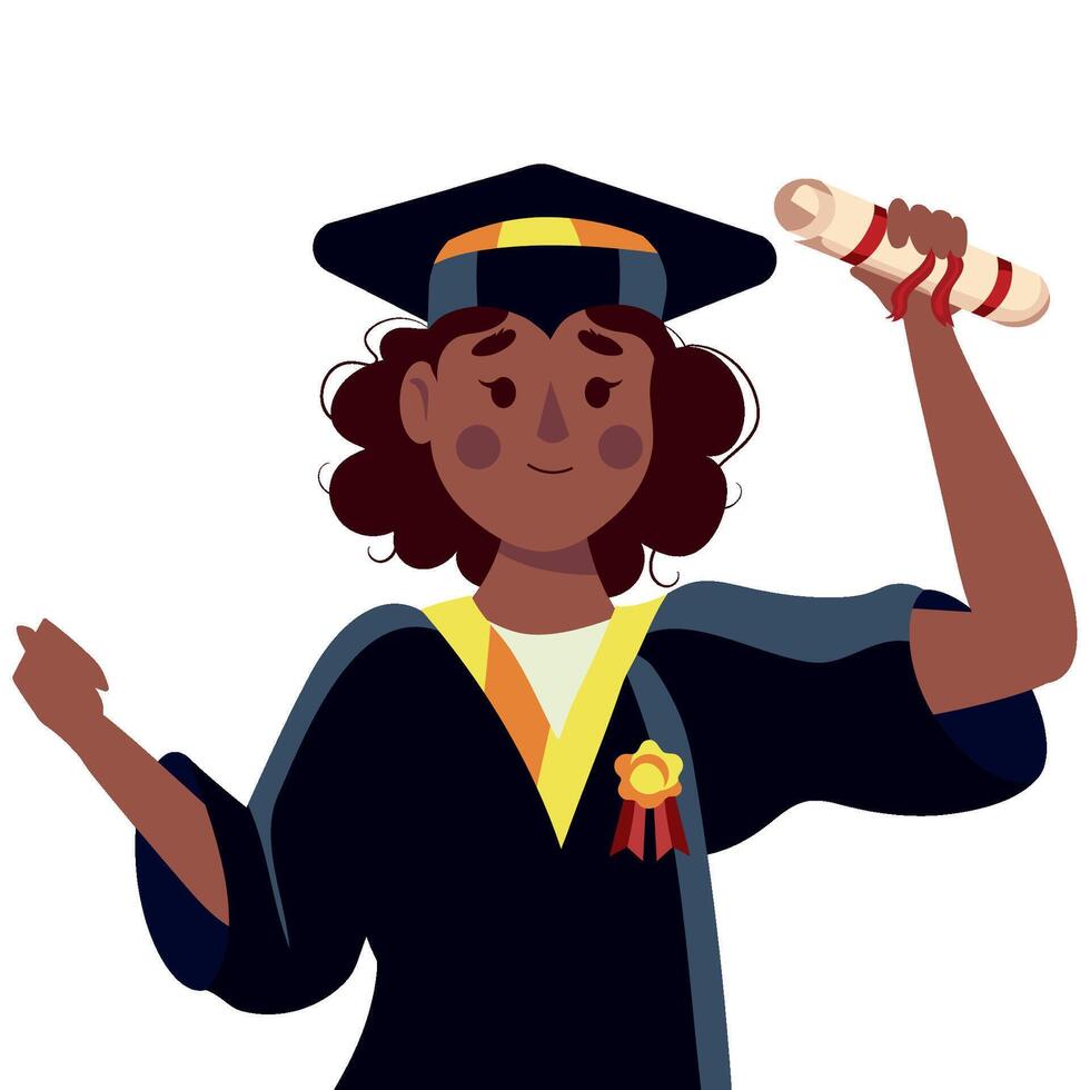 An illustration of a woman in a graduation gown vector