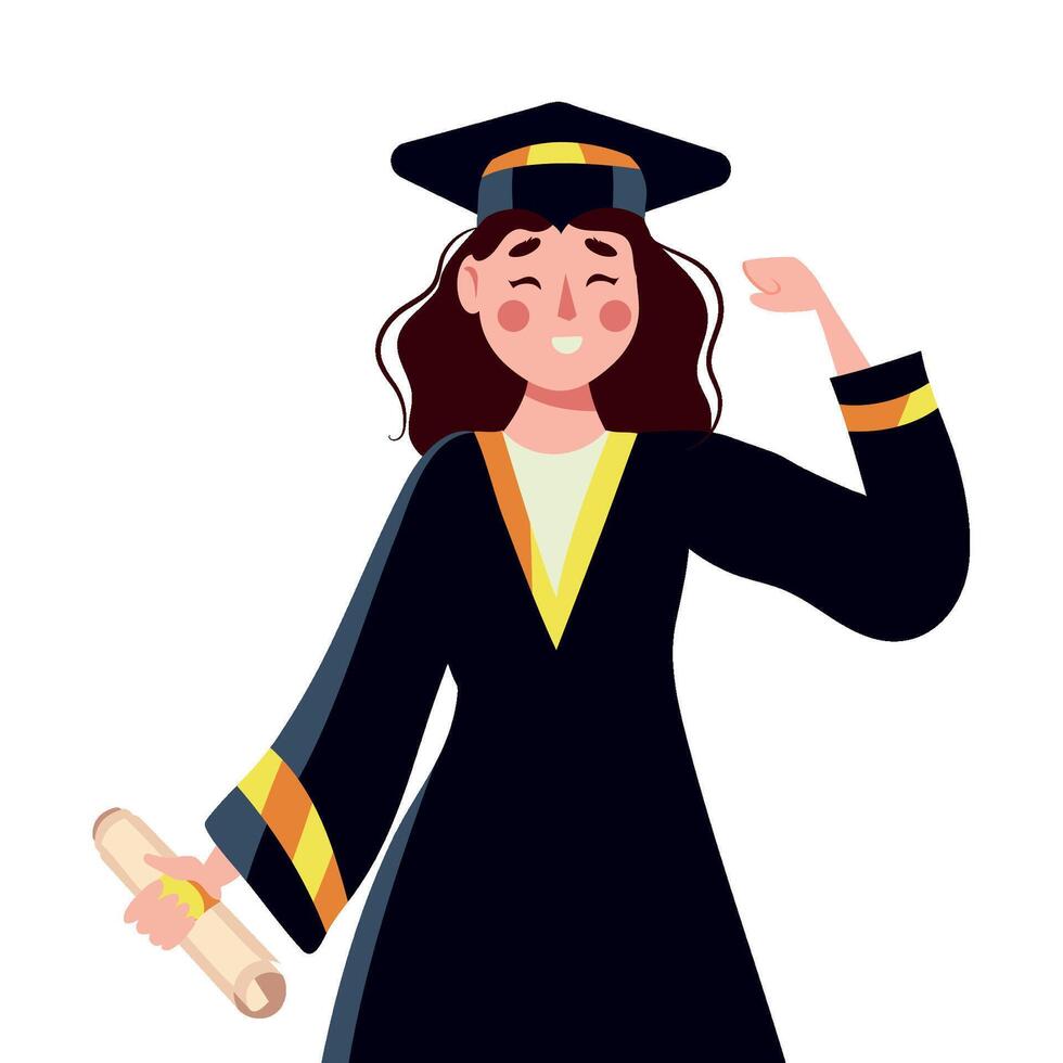 A woman in a graduation gown and cap vector