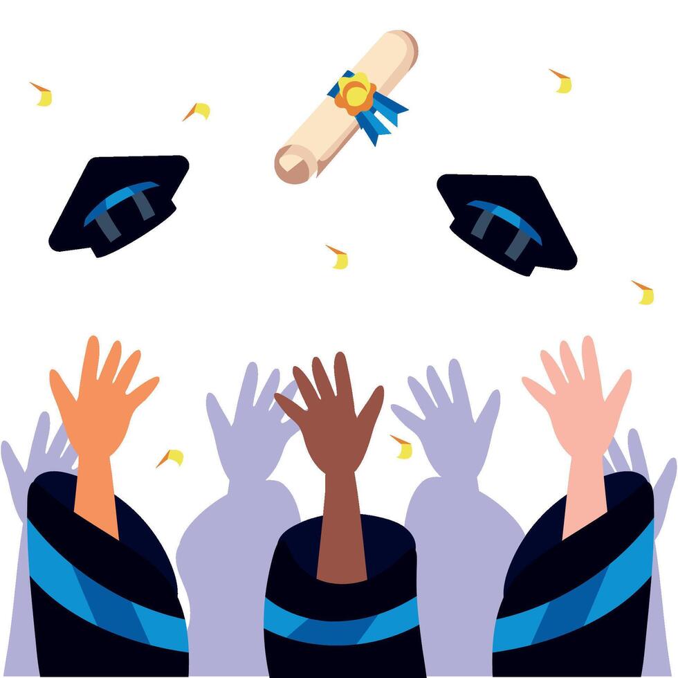 Graduation ceremony with hands up in the air vector