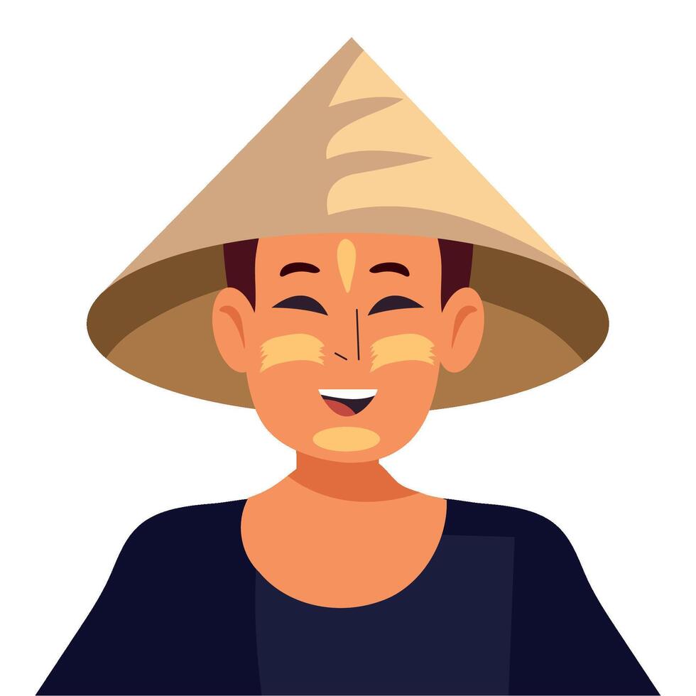 A smiling man wearing a hat and a vietnamese hat vector