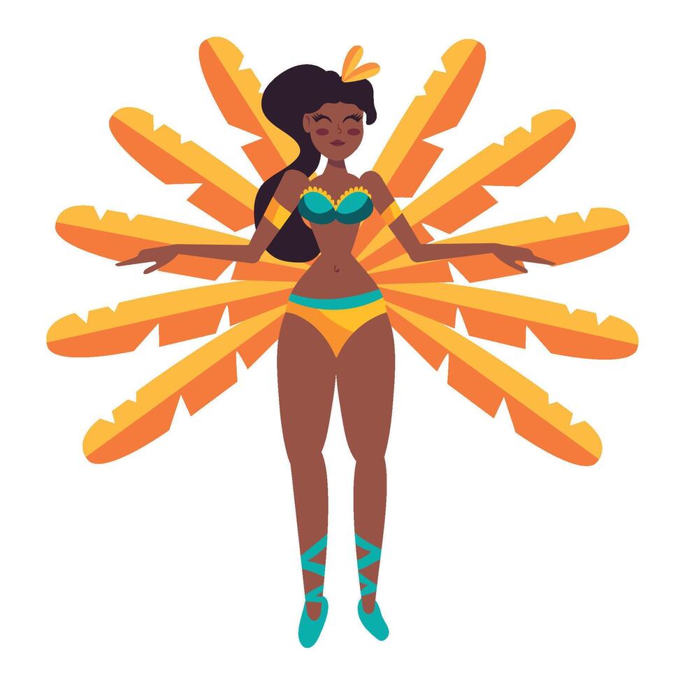A cartoon woman in a bikini with feathers vector