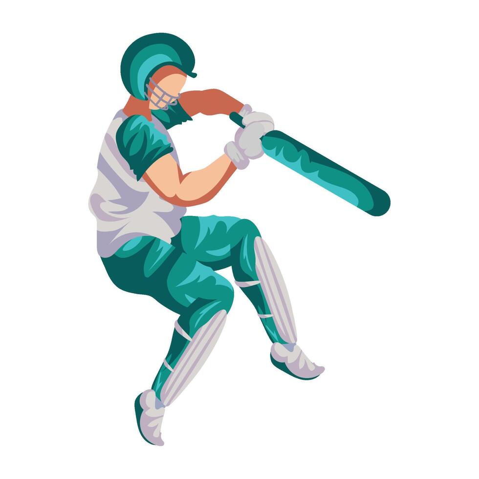 Cricket player in green uniform hitting the ball vector
