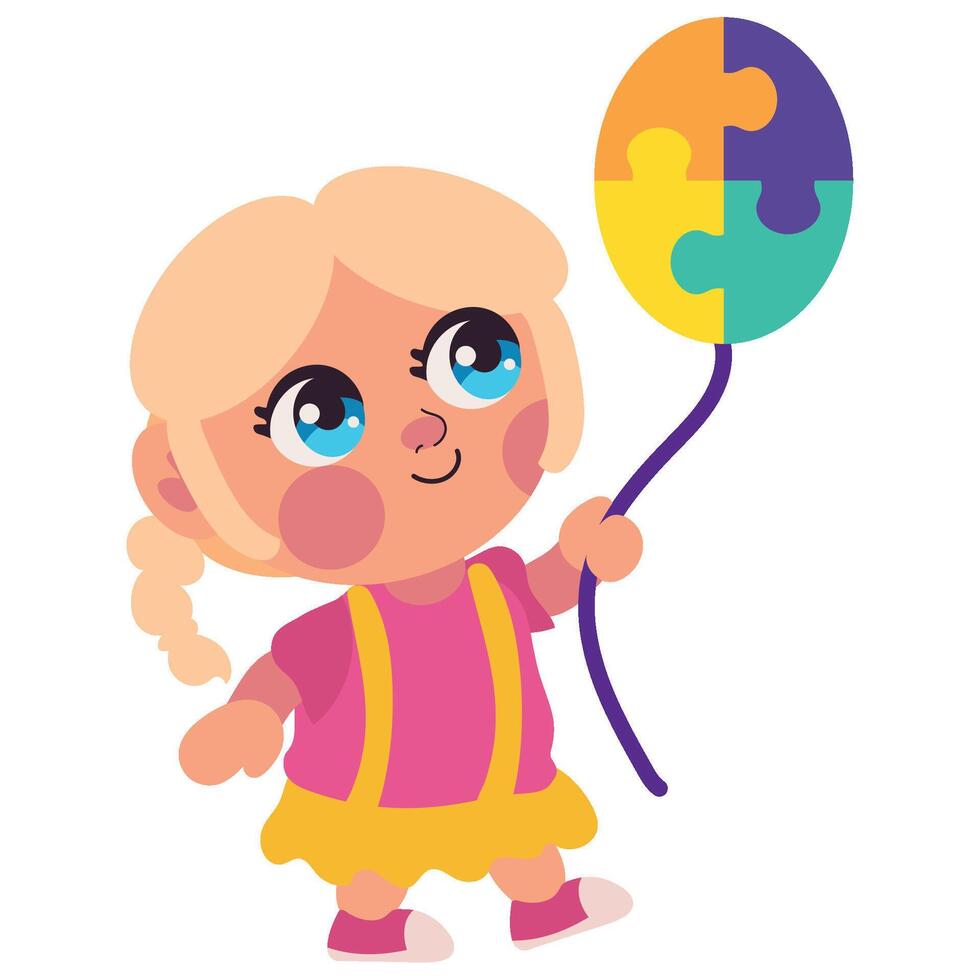 A cartoon girl holding a puzzle piece vector