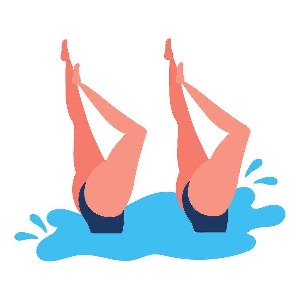 Two women in swimsuits are doing a flip in the water vector