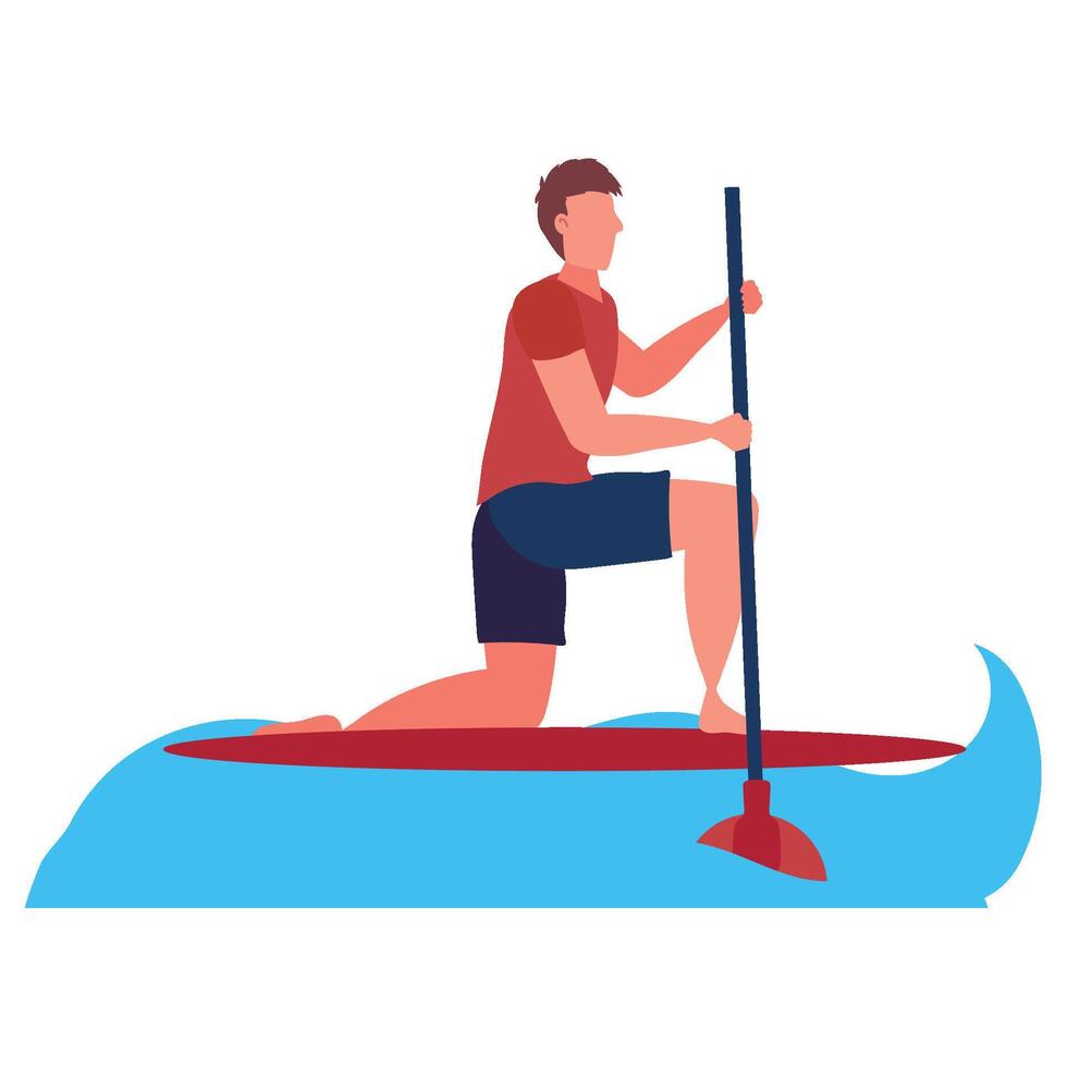 A man is paddling on a surfboard vector