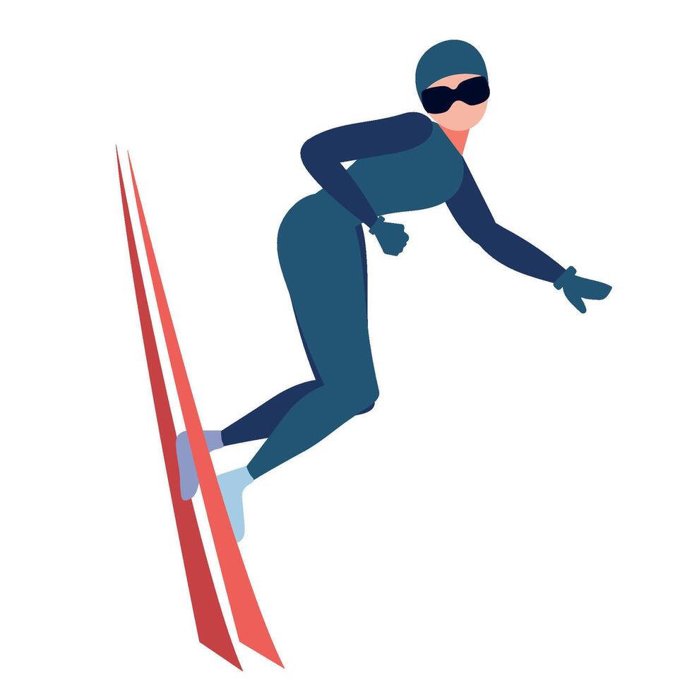 A person in a black suit and goggles is jumping on a ski jump vector