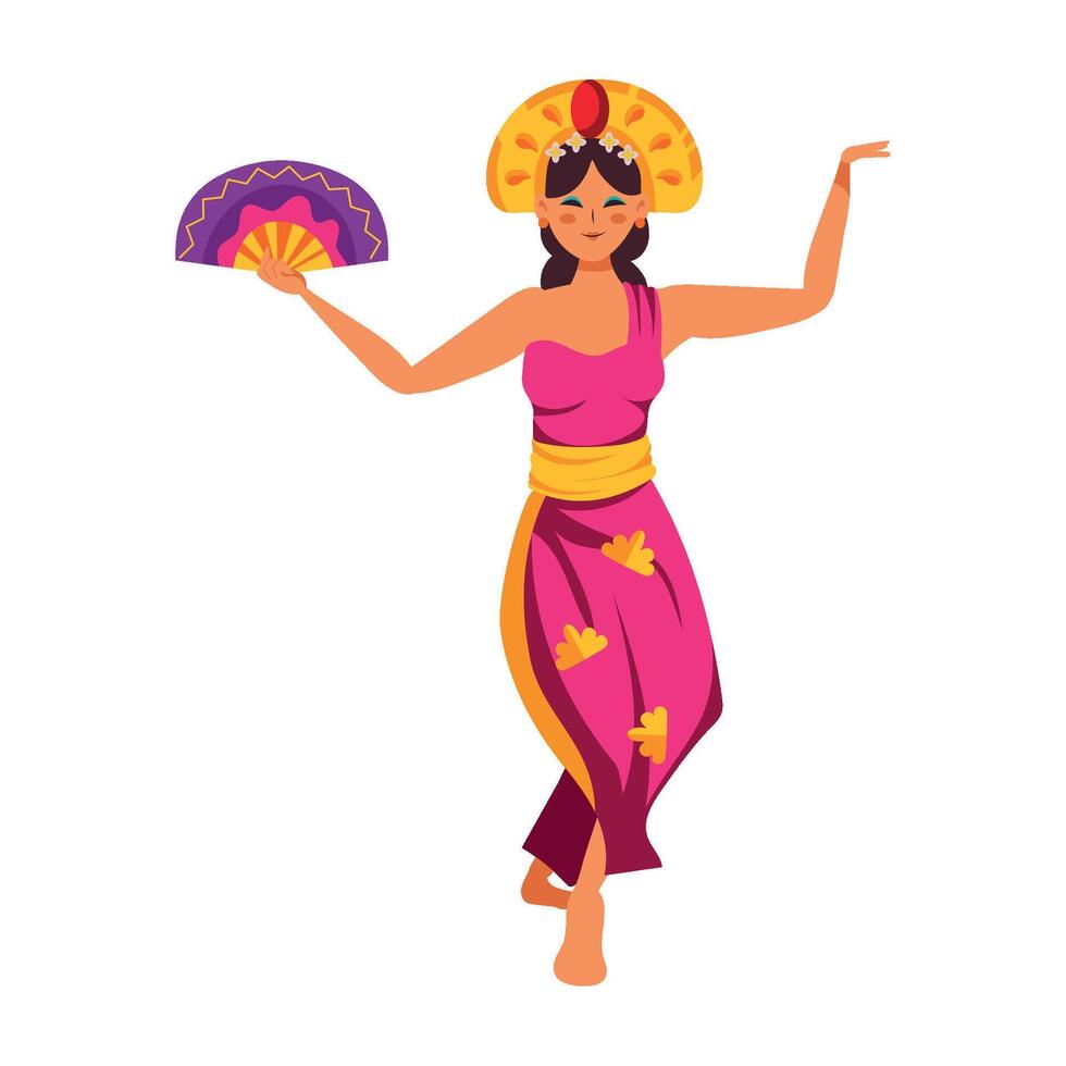 A woman in a traditional costume dancing with a fan vector