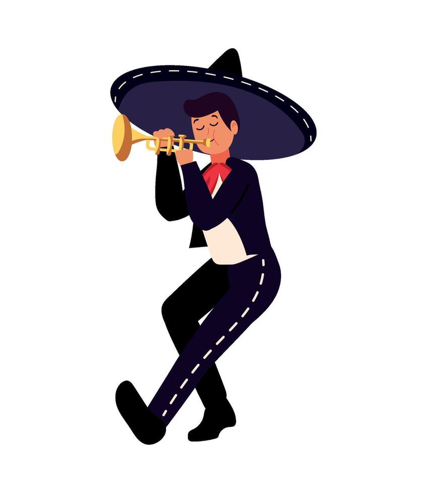 Mexican man playing trumpet on white background vector