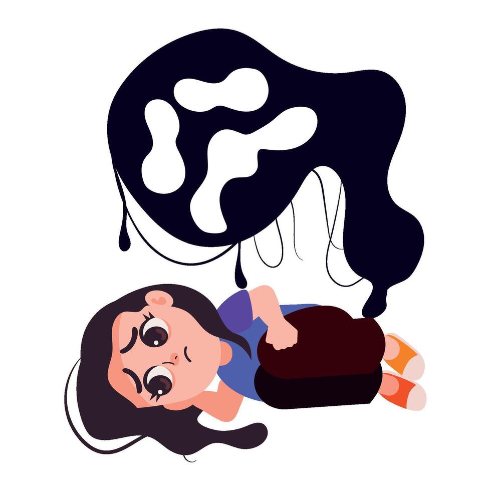 A girl is laying on the ground with a black liquid on her face vector