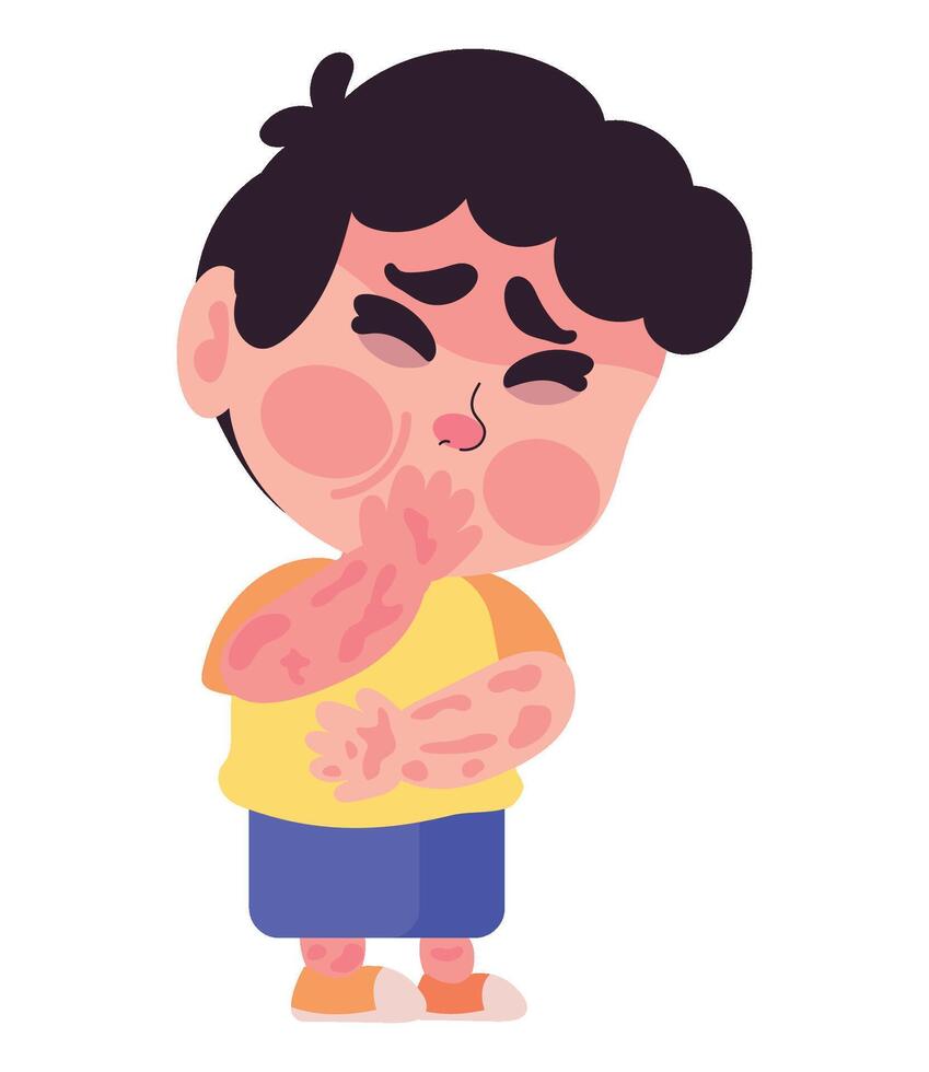 A cartoon boy with a rash on his face vector