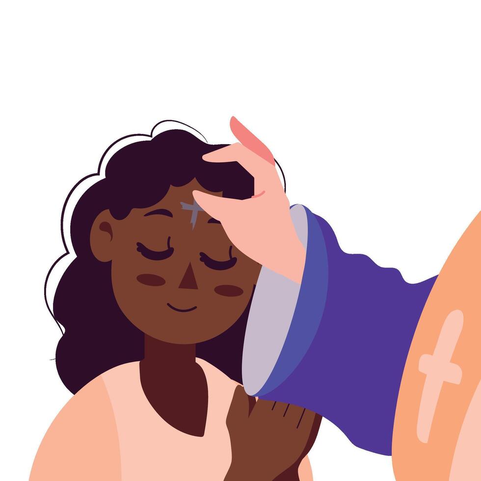 A cartoon illustration of a person praying to a child vector