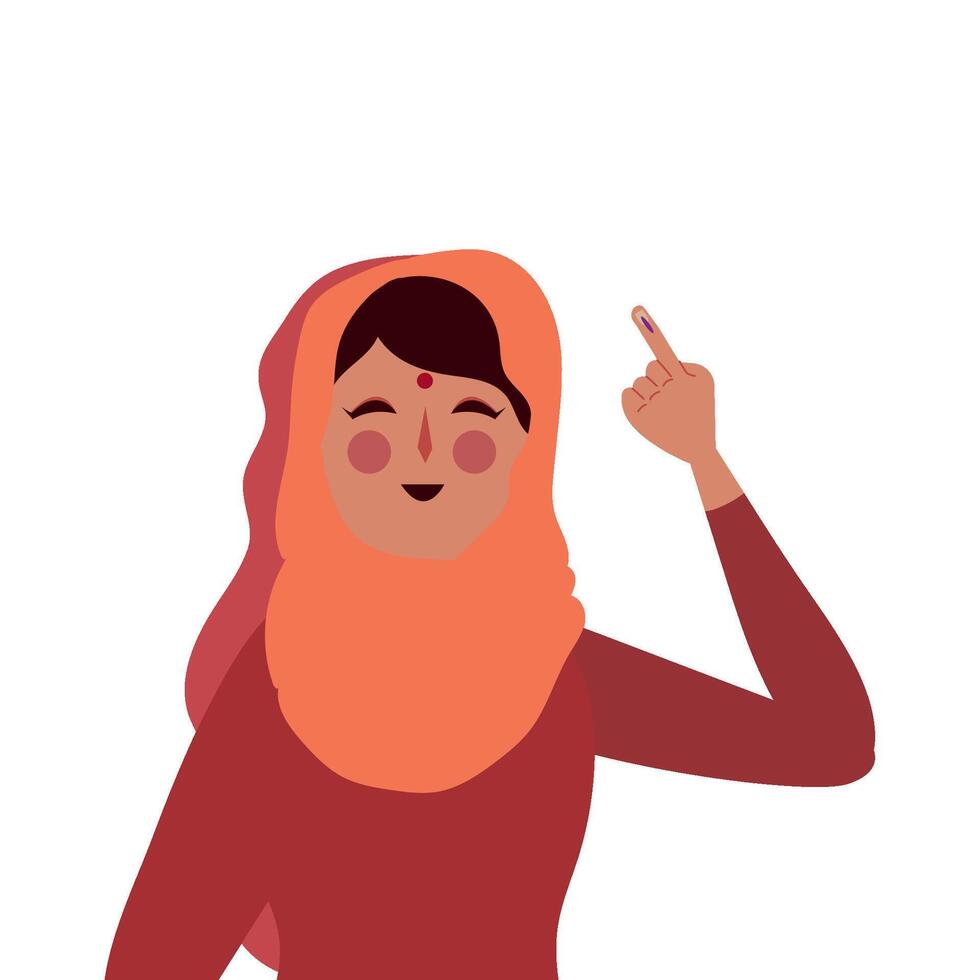 A woman in a hijab is pointing her finger up vector