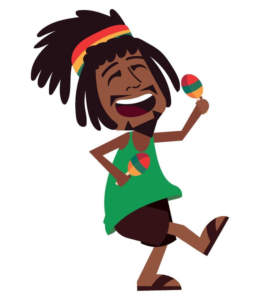 A cartoon rasta man with dreadlocks playing maracas vector