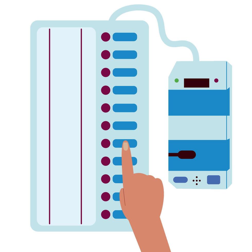A hand pointing to a voting machine vector