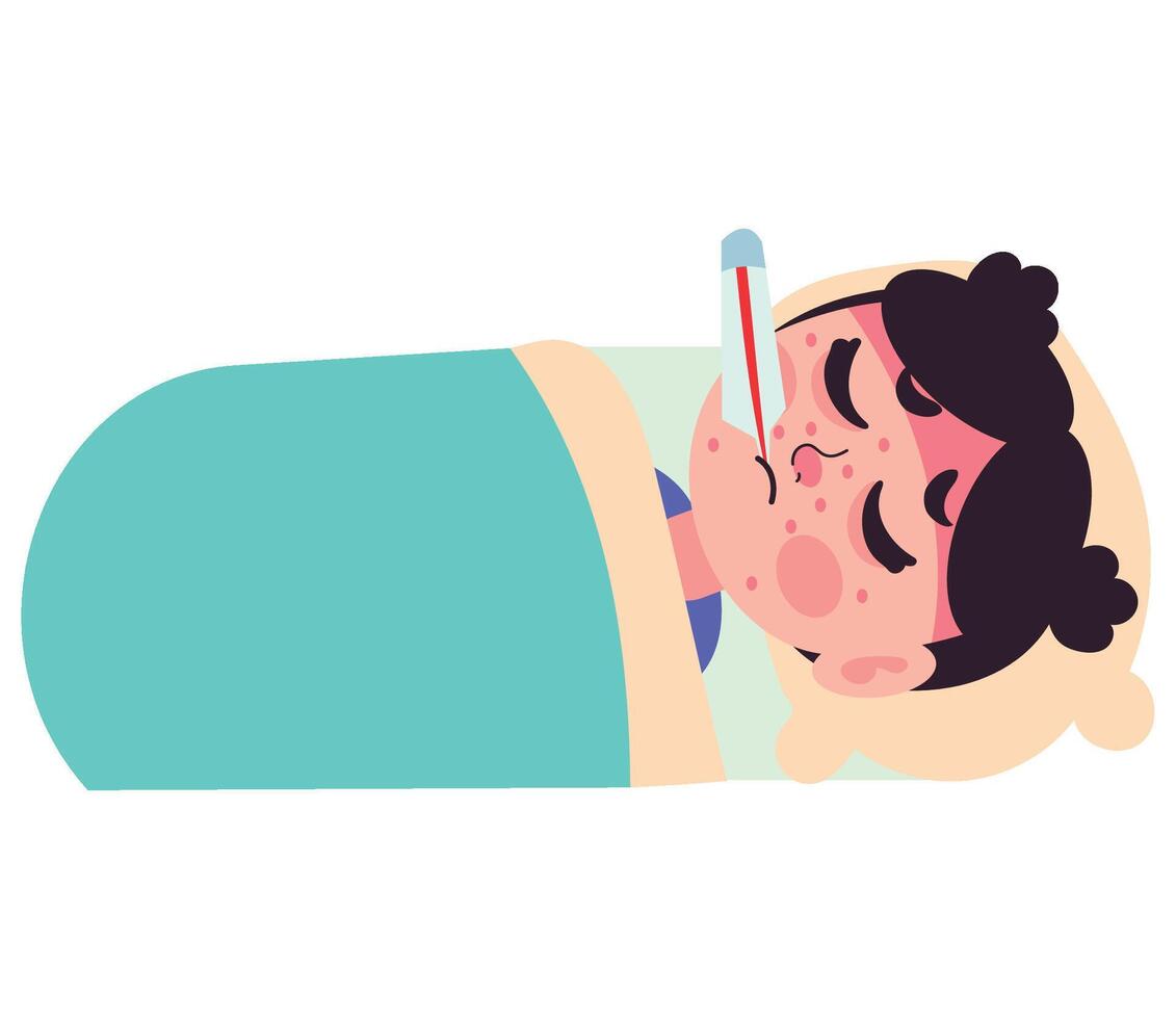 A child with a thermometer in his mouth vector