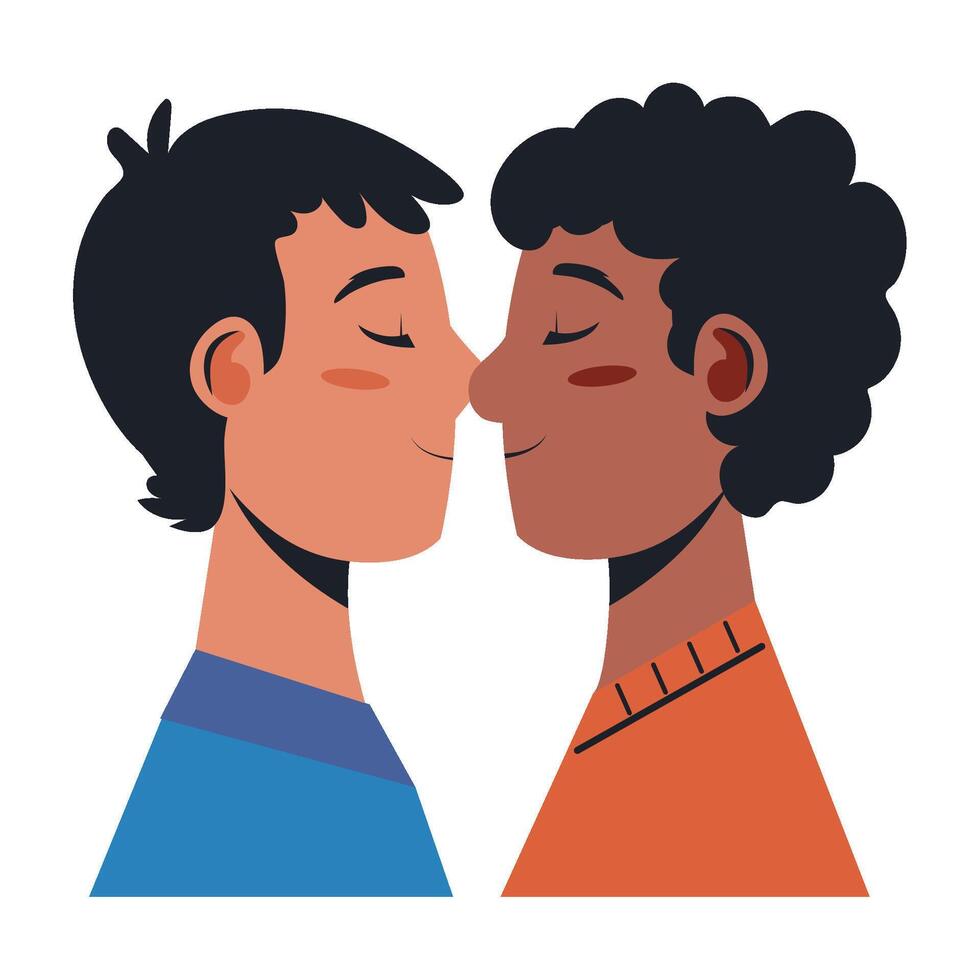 Two men kissing, one is black and the other is white vector