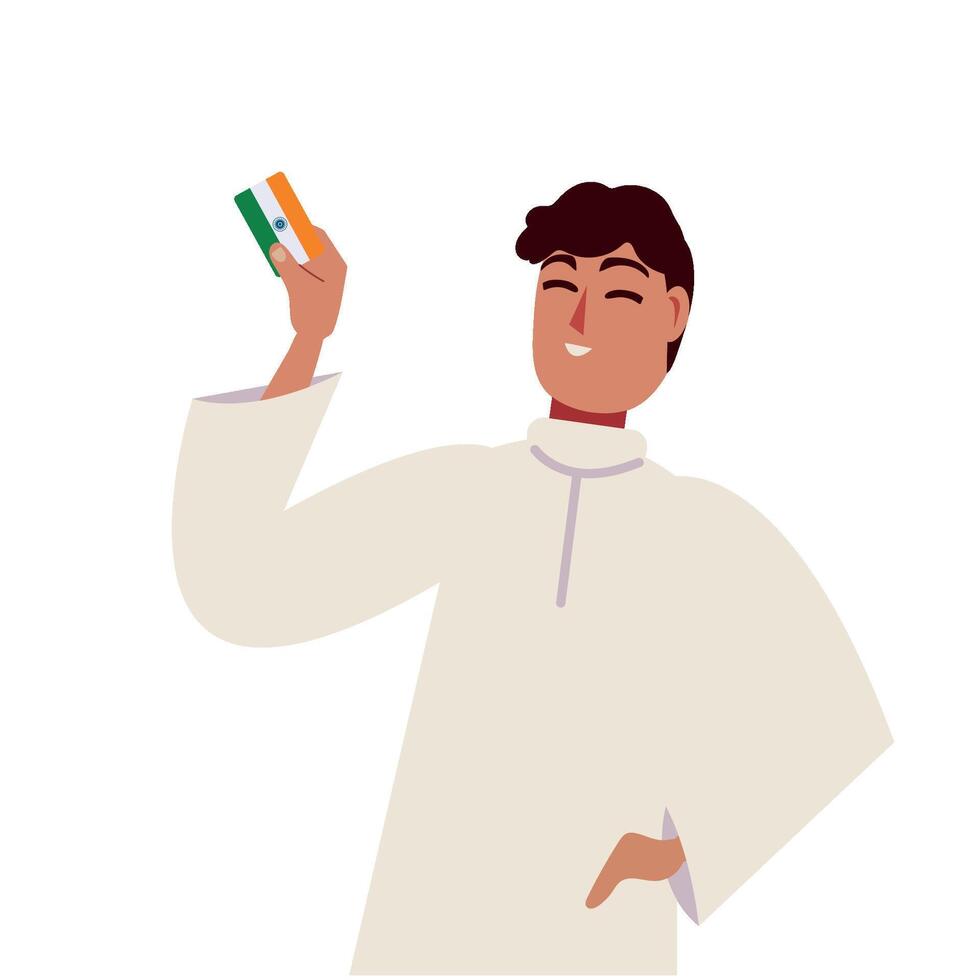 A man holding an indian flag and a card vector