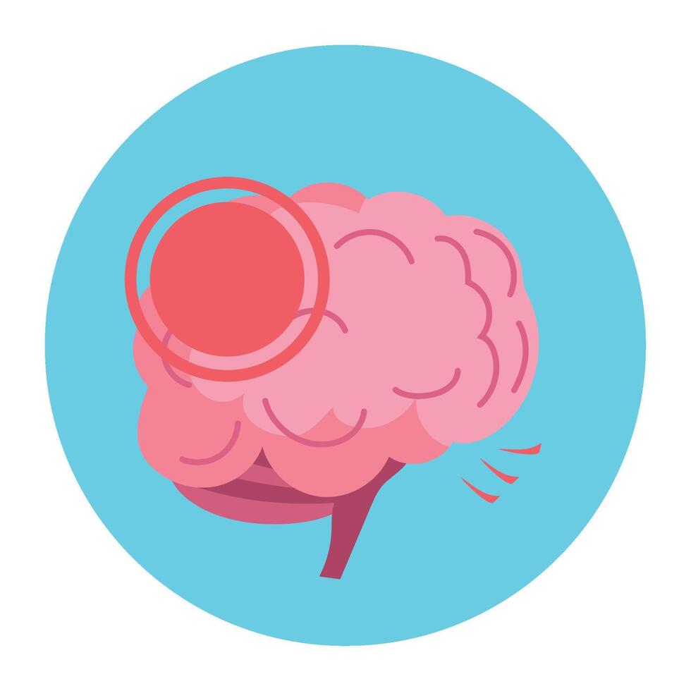 Brain with red dot on it, flat design vector