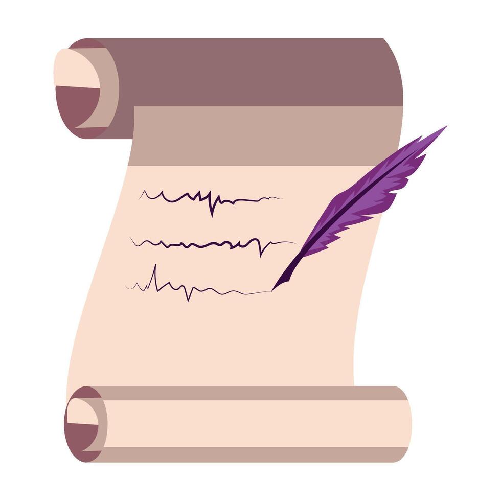 A scroll with a feather pen and a feather vector