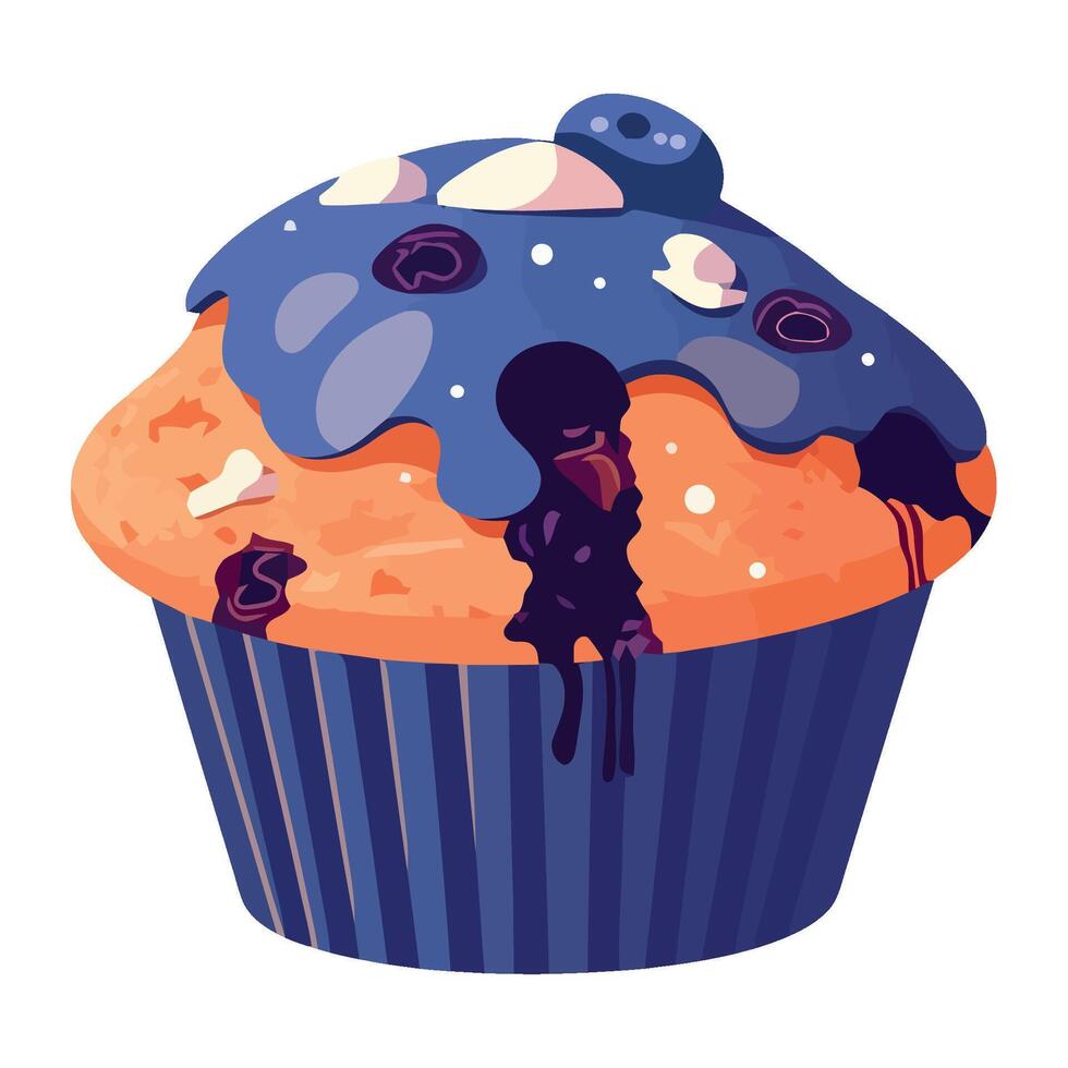 A cupcake with blue icing and blueberries on it vector