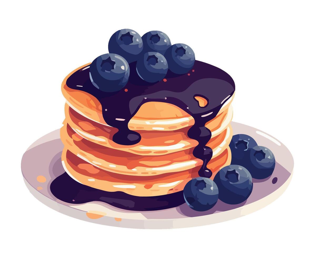 Pancakes with blueberries on a plate vector