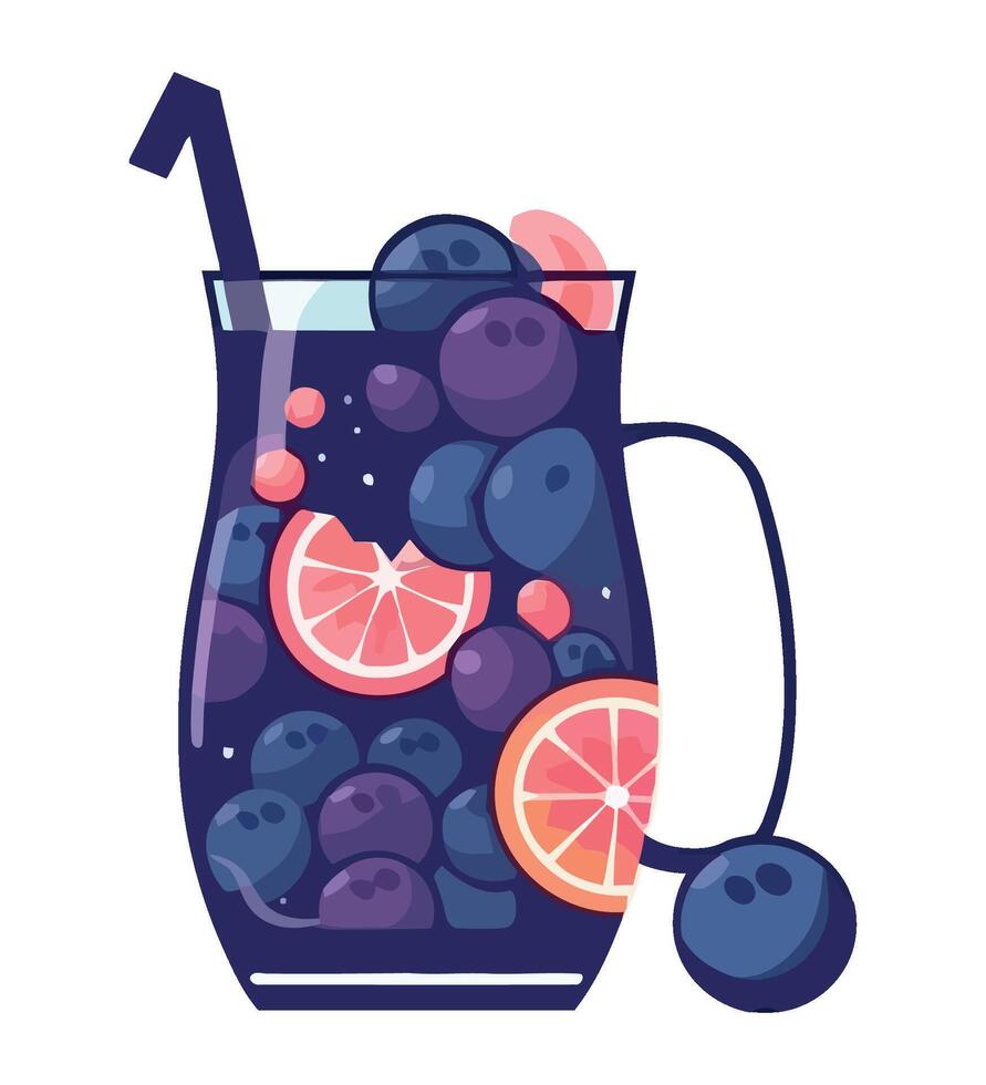A glass of blueberry juice with a straw vector