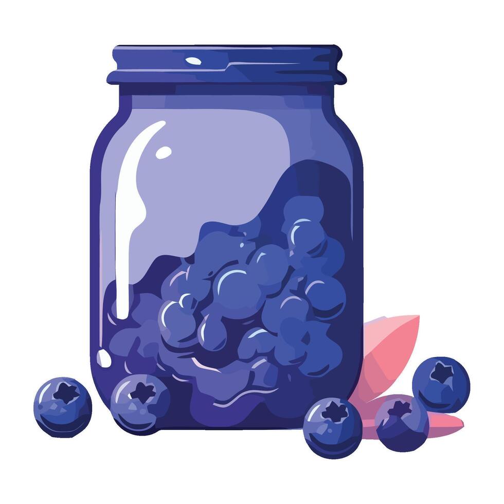 Blueberry jam jar with blueberries and leaves illustration vector