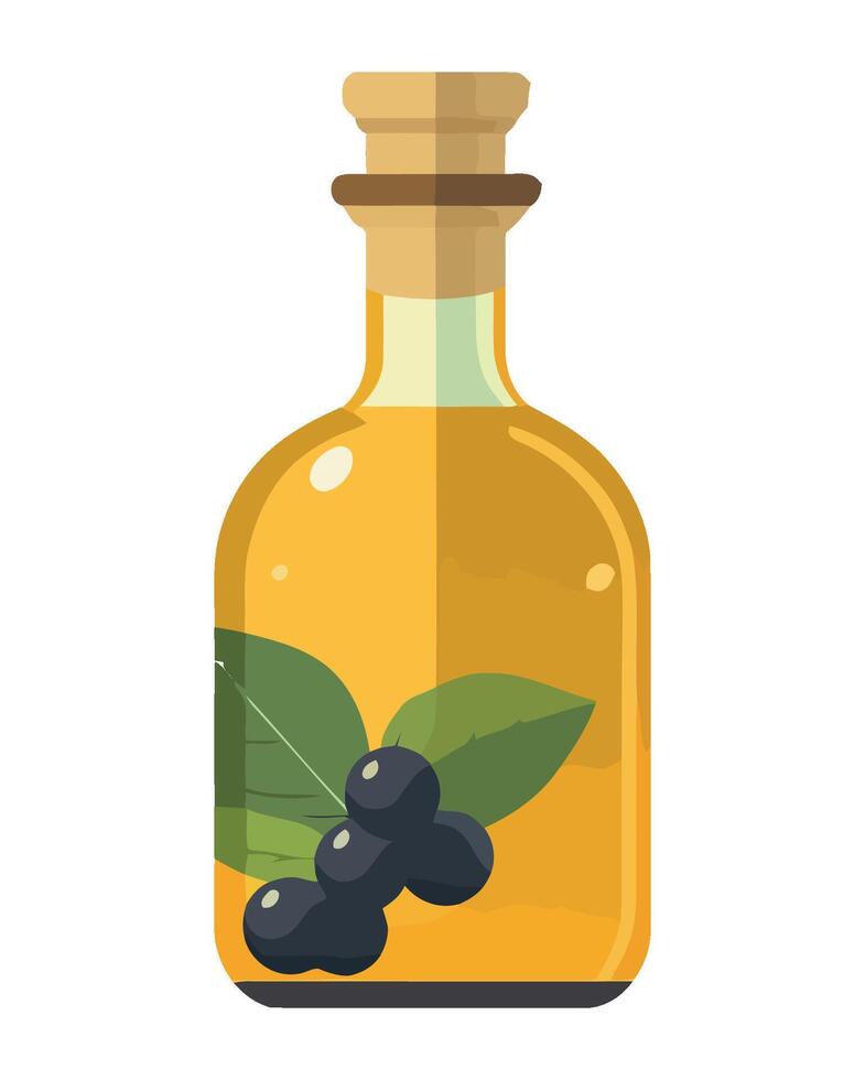 Olive oil bottle with black olives vector