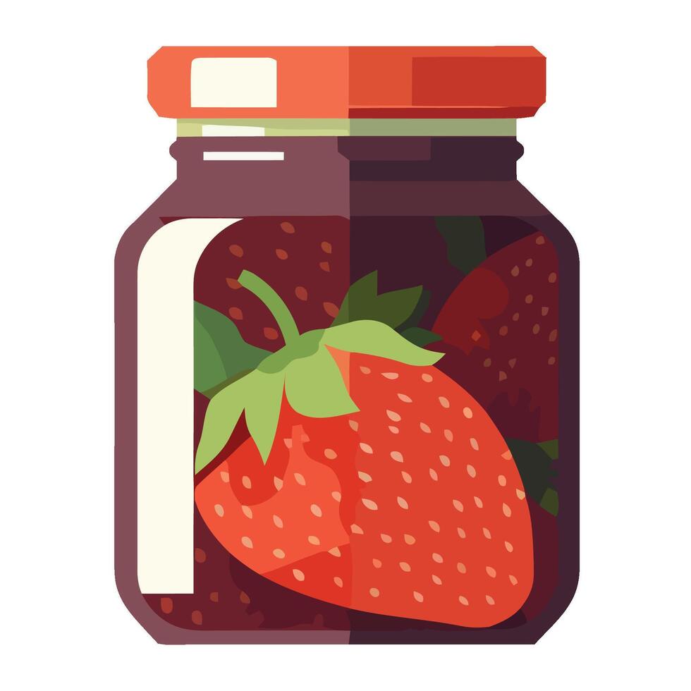 A jar of strawberry jam with a red lid vector