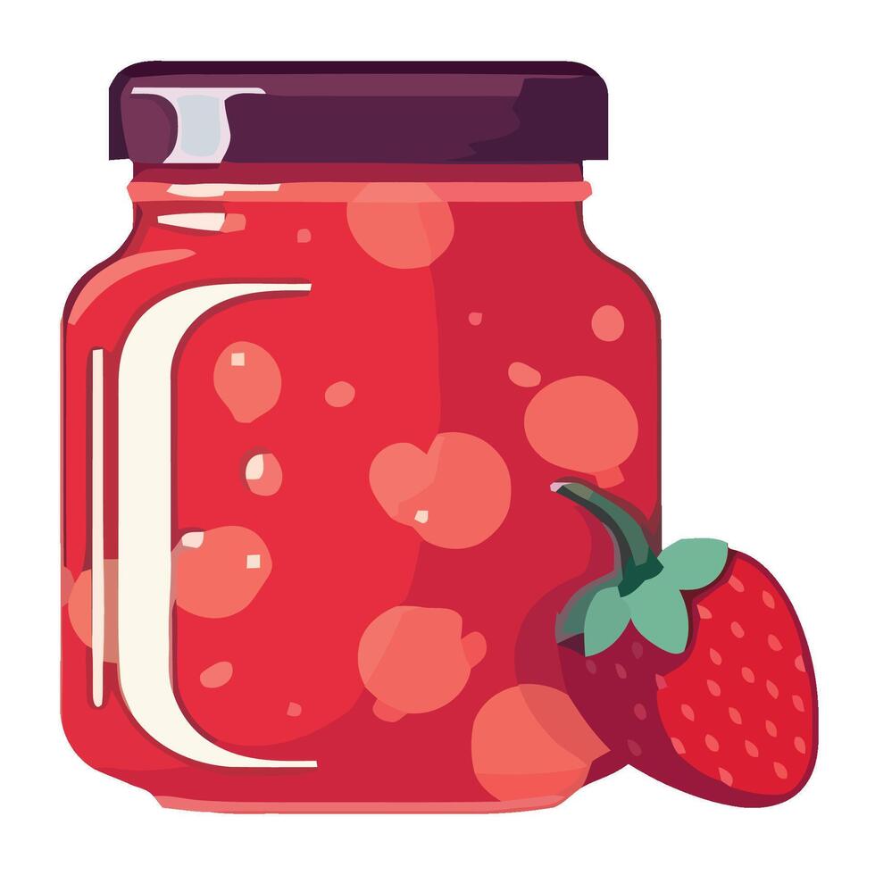 A jar of strawberry jam with a strawberry on top vector